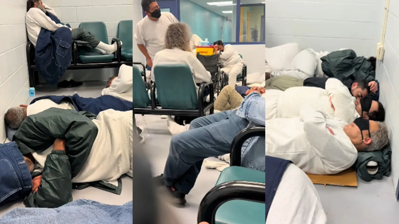 Un migrante mostró imágenes de decenas de detenidos en un mismo espacio, muchos durmiendo en el suelo, debajo de butacas o con mascarillas cubriendo sus ojos